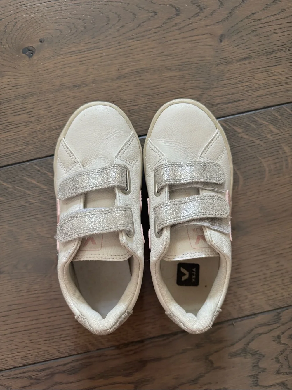 Veja Kids Cream & Pink Velcro Sneakers